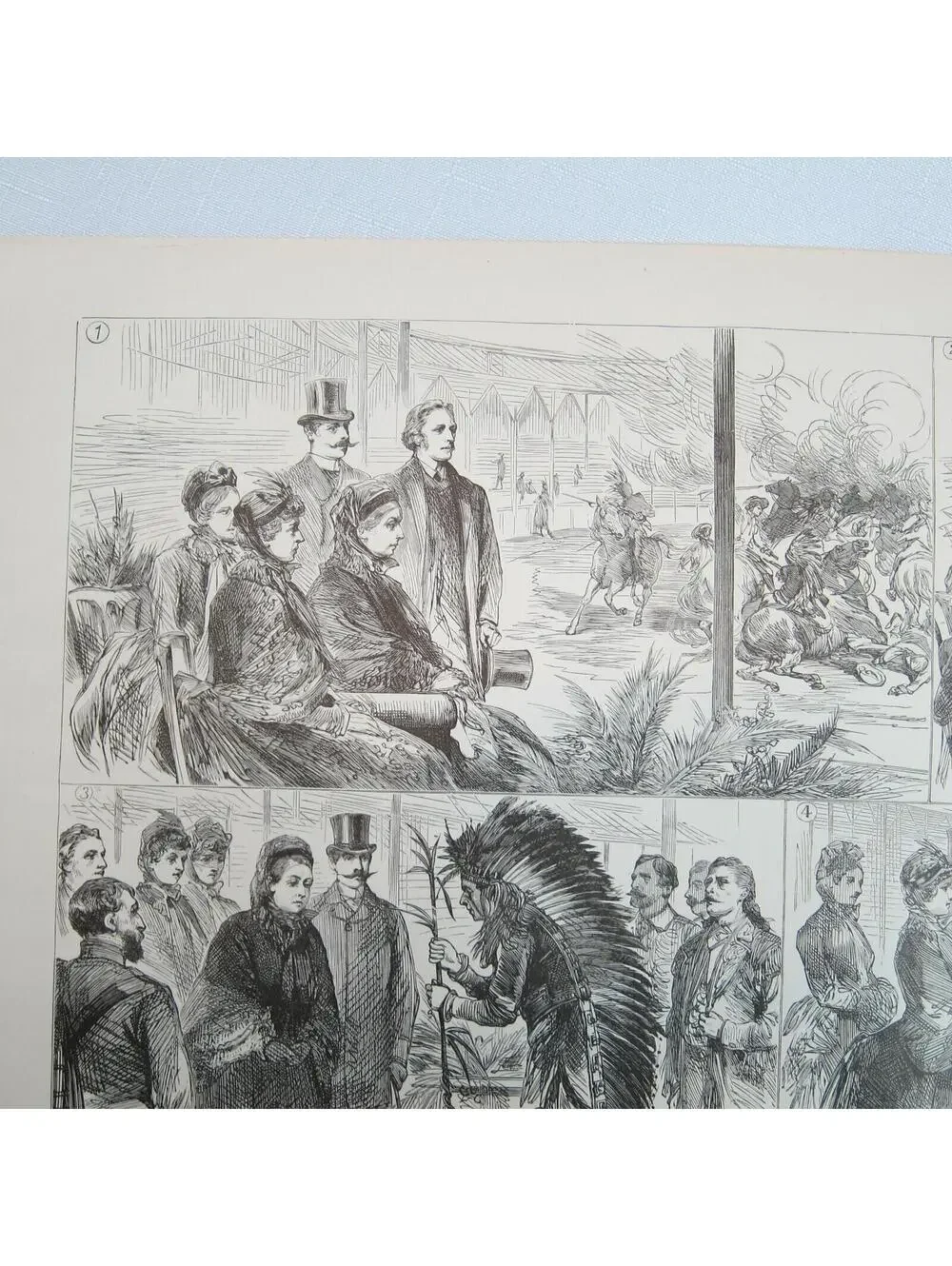 Antique 1887 Print Queen Wild West Show Great American Exhibition Indian Chief